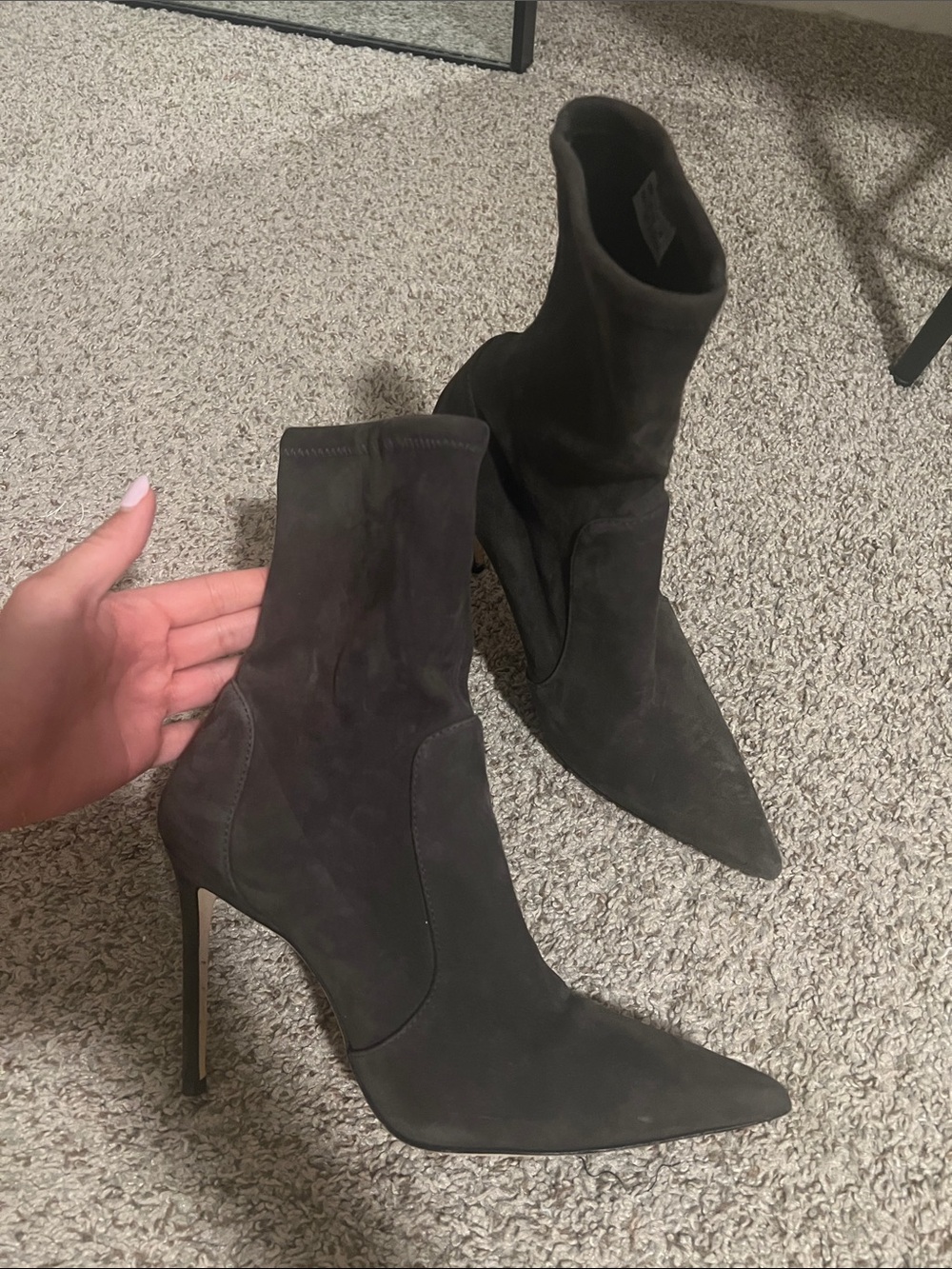 Stuart Weitzman Stretch Suede Pointed Toe Stiletto Ankle Boots - Black